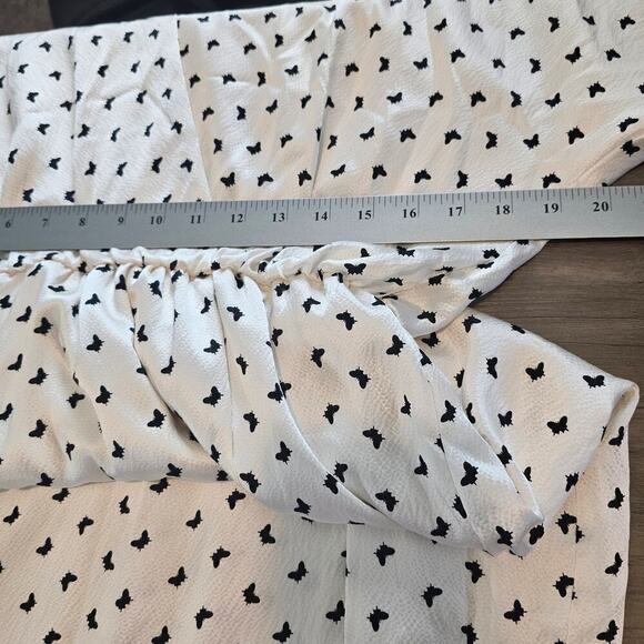 Monique Lhuillier Silk Dress Womens Sz 6 White Butterfly Midi Faux Wrap No Belt - Picture 11 of 16